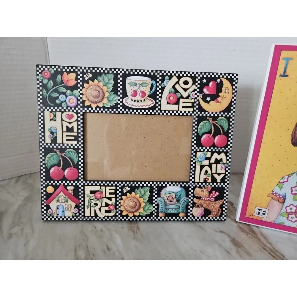 MARY ENGELBREIT Picture Frame‎ Home Love Family Friend Cherries Sunflowers 4x6
